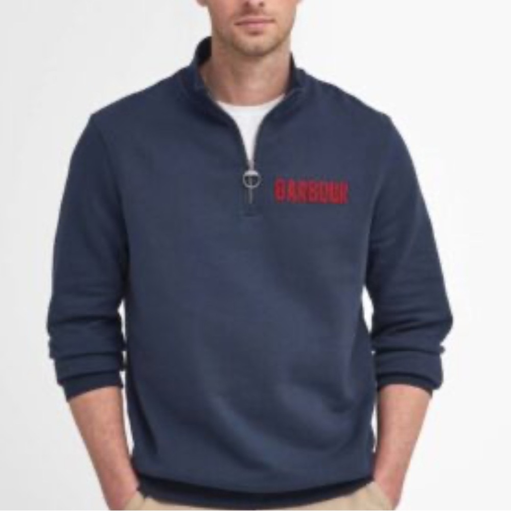 Barbour Blue Half-Zip Sweater with Red Logo  (B3)